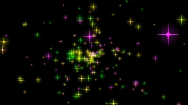 Leuchtende Bunte Sterne Bewegungsgrafik Mit Nachthintergrund — Stockvideo