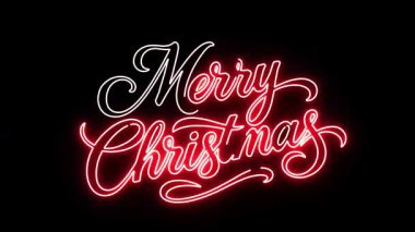 Canlı neon ışıklarıyla parlayan mutlu noel metni yeşil ekran arkaplanı üzerinde video düzenleme, şenlikli tanıtım, selamlama ve tatil promosyon içeriği için ideal.