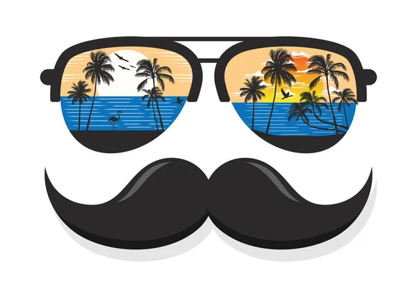 Gafas Sol Bigote Con Una Vista Espectacular Playa Editable Ilustración — Archivo Imágenes Vectoriales