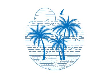 Sahilde yaz havası var. Yaz tatili tasarımı. Düzenlenebilir, vektör illüstrasyonu.