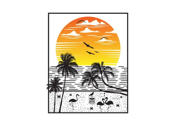 Sommerliebe Strand Mit Ein Paar Verliebten Flamingos Konzeptdesign Für Die — Stockvektor