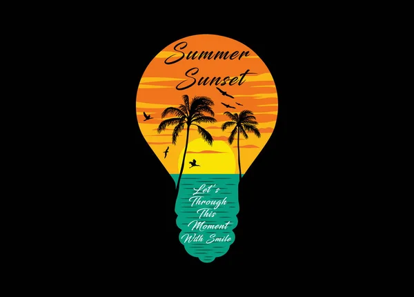西の地平線の夏の日没 夏のアートワークデザイン — ストックベクタ