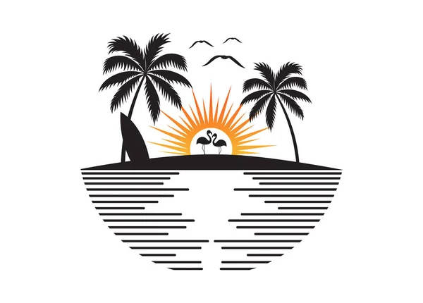 夏は恋にいくつかのフラミンゴとビーチで愛する 夏の時間の概念設計 美しい海岸風景です 編集可能なベクトル図 — ストックベクタ