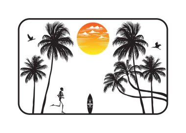 İskelet sörf yapmaya gider. Düzenlenebilir, vektör illüstrasyonu.