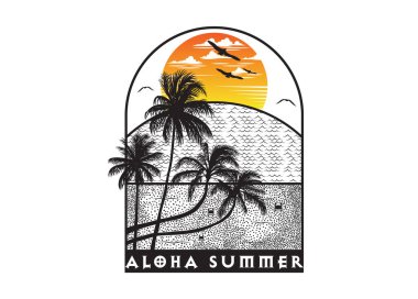 Aloha yaz, deniz ve sahil manzarası. Düzenlenebilir, vektör illüstrasyonu.