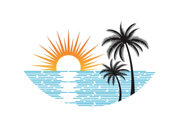 ビーチで海と夕日のパノラマ 編集可能なベクトル図 — ストックベクタ