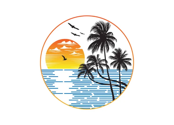 ビーチで海と夕日のパノラマ 編集可能なベクトル図 — ストックベクタ