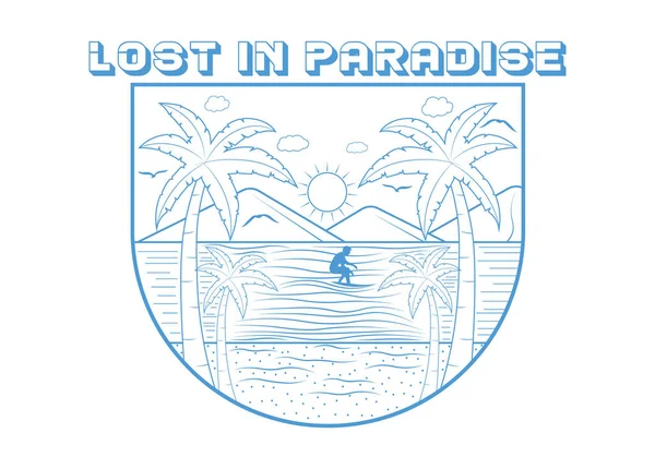 Perdido Paraíso Surf Verano Playa Editable Ilustración Vectorial — Vector de stock