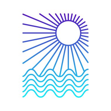 Okyanus ve sahil manzarası. Yaz sörfü. Düzenlenebilir, EPS 10, vektör illüstrasyonu.