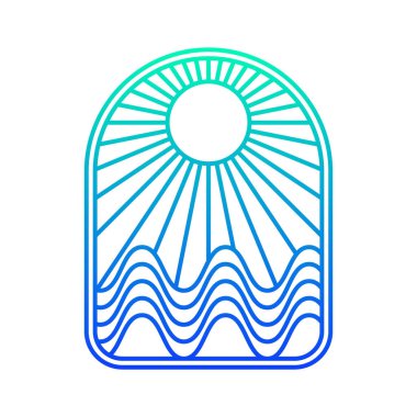 Okyanus ve sahil manzarası. Yaz sörfü. Düzenlenebilir, EPS 10, vektör illüstrasyonu.