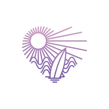 Okyanus ve sahil manzarası. Yaz sörfü. Düzenlenebilir, EPS 10, vektör illüstrasyonu.