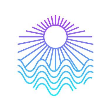 Okyanus ve sahil manzarası. Deniz manzarası, yaz sörfü. Düzenlenebilir, vektör illüstrasyonu.