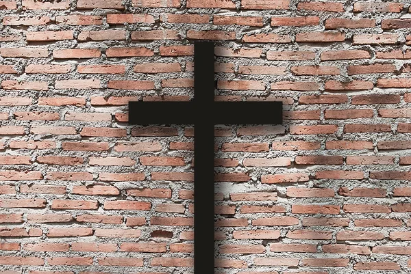 Christ cross into a brick wall as background, grunge wall — Stock Photo, Image