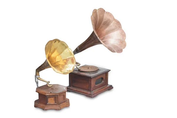 Vintage phonograph, record player, gramophone isolated on white — Stock Photo, Image
