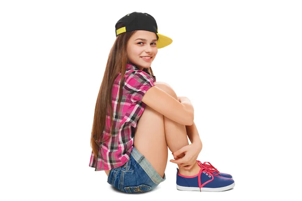 Stylish young girl in  cap — Stock Photo, Image