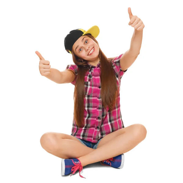 Girl showing thumbs up — Stock Photo, Image