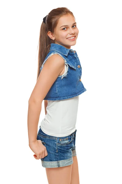 Stylish young girl in  jeans vest — Stock Photo, Image