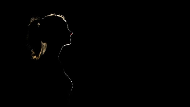 Silhouette of a woman who prays in the moonlight — Stock Video