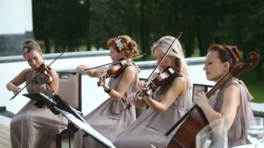 Müzikal dörtlüsü. Üç kemancı ve müzik çellist. Oturum anahtar kelime: uzhursky003