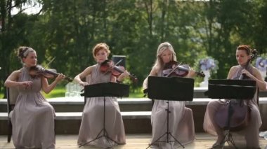 Müzikal dörtlüsü. Üç kemancı ve müzik çellist. Oturum anahtar kelime: uzhursky003