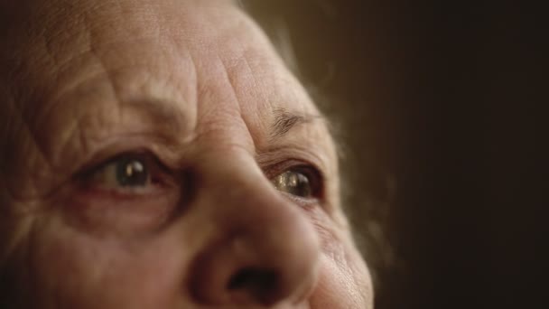 Retrato de un viejo humano solitario que mira por la ventana — Vídeos de Stock