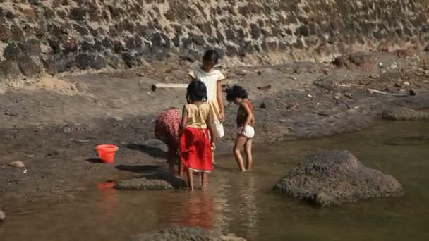 INDIA, GOA - 2012: Indian children girls play in the water — Stock Video