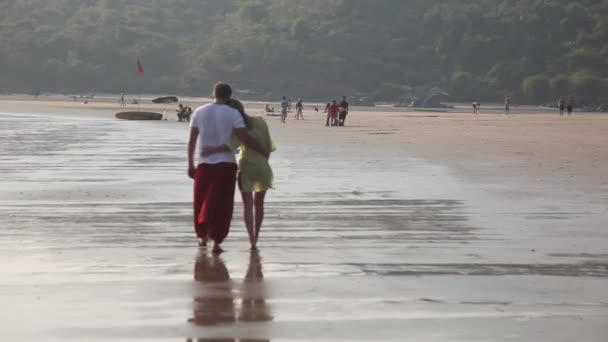 Un couple aimant marchant sur la plage — Video