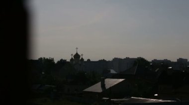 Orthodox church in the evening view from the window