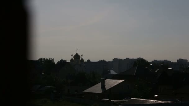 Orthodox church in the evening view from the window — 비디오