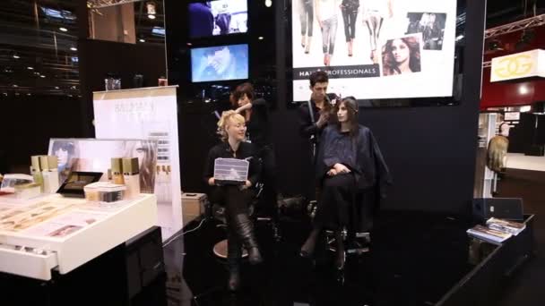 Paris, France - November 2010: Omc Hair World Cup 2010. Hair stylists are working — Stock Video