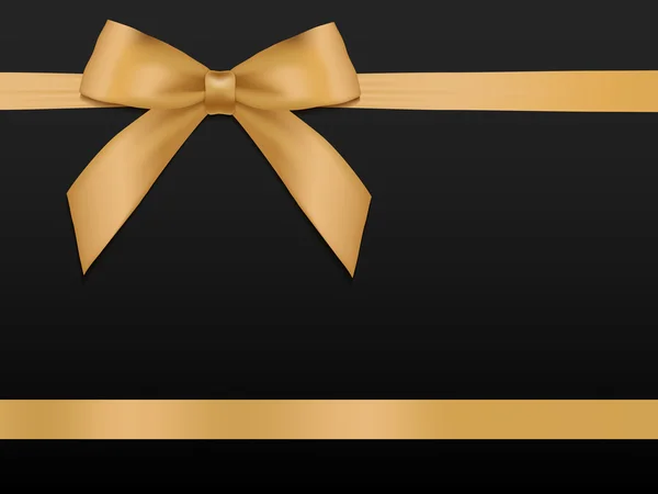 Gold Bow with ribbons. Shiny holiday gold satin ribbon — Stock Vector