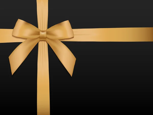 Gold Bow with ribbons. Shiny holiday gold satin ribbon — 스톡 벡터