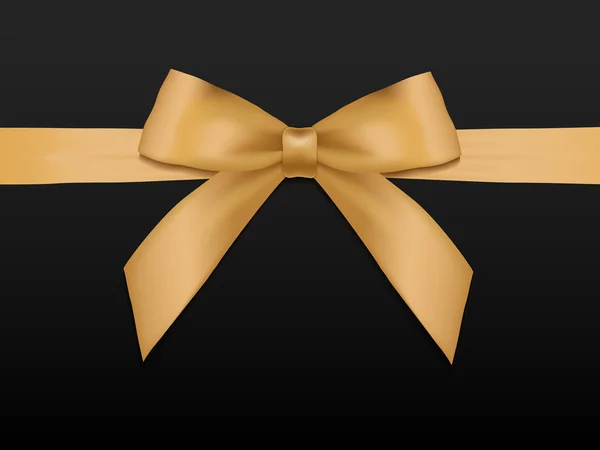 Gold Bow with ribbons. Shiny holiday gold satin ribbon — 스톡 벡터