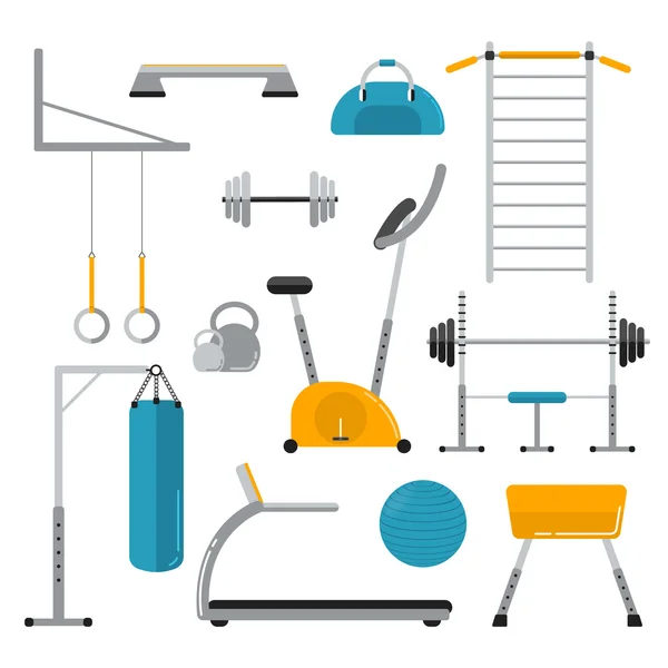 Plantilla de banner plano de equipamiento deportivo. Entrenamiento de gimnasia, culturismo — Vector de stock