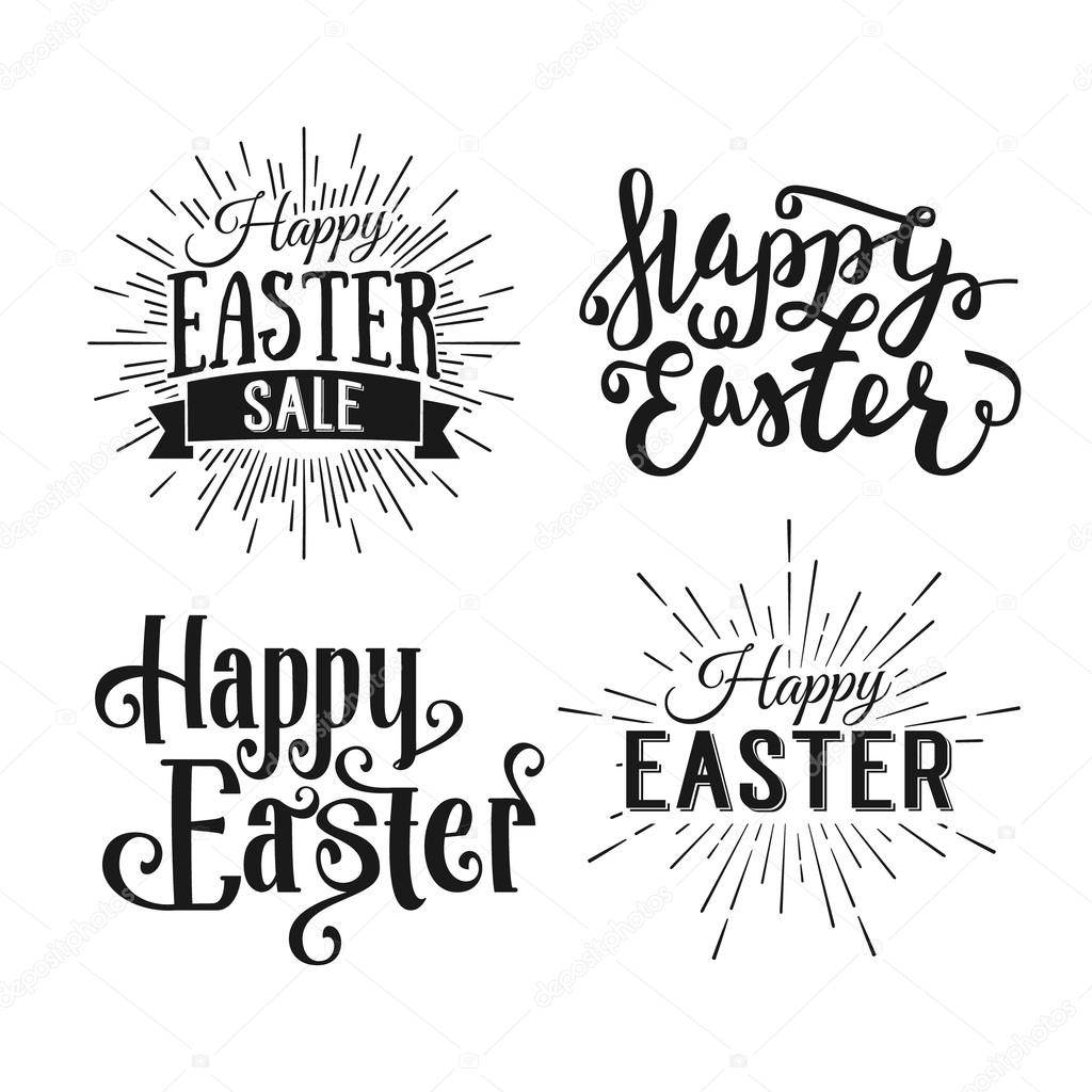 Happy Easter greeting cards. Easter sale. Hand Drawn logos