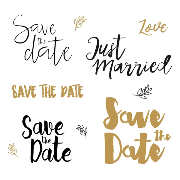 Tarih Düğün davetiyesi etiketlerini kaydedin. Tarih fırçası yazısını kaydedin. Tarih şablonu, el çizilmiş harflerle düğün davetiyesi Kaydet İzole. Tarih şablonuna kaydedin. Vektör Tarih kartını kaydet