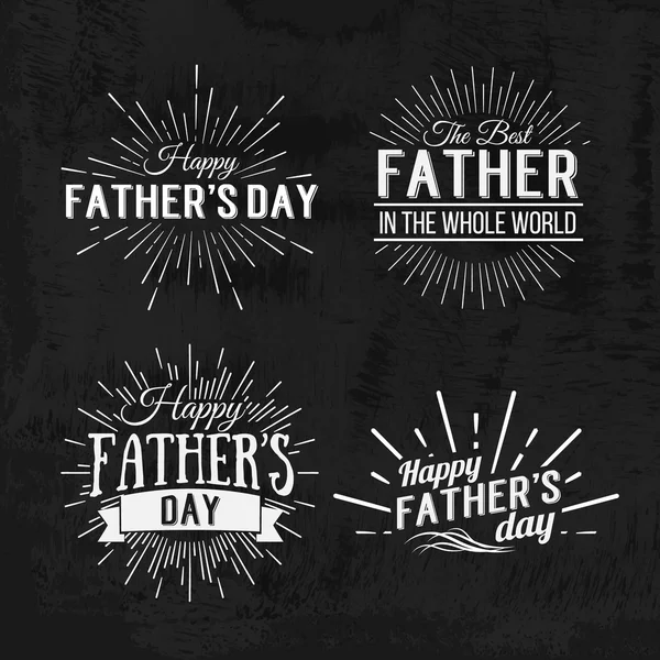 Happy Father's Day Retro calligraphic design element. Happy Father's Day Vintage Typographical Chalkboard design. Happy Fathers Day retro chalk invitation labels with light rays. Vector illustration — Stock vektor