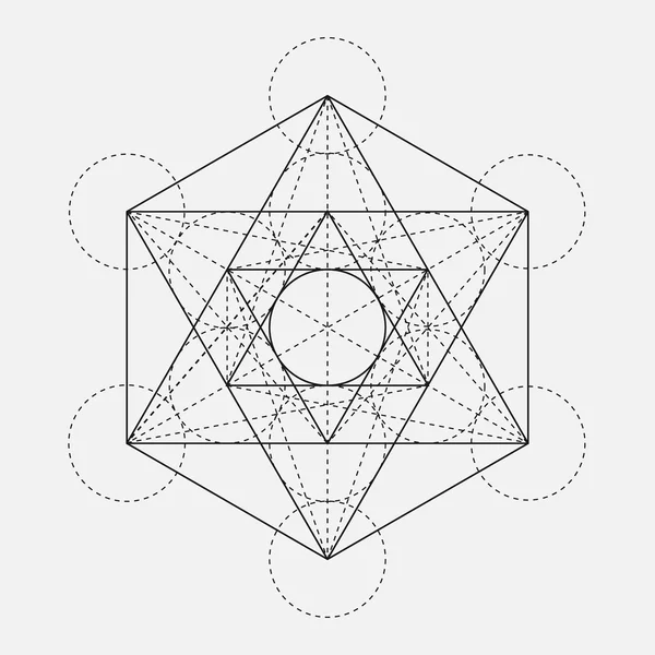 Kubus Metatron. Bunga kehidupan. Bunga kehidupan. Simbol Geometrik Vektor terisolasi. Gambar Geometrik Suci bernama Metatron Cube. Holy Glyph. Geometri suci. Kubus Suci Metatron . - Stok Vektor