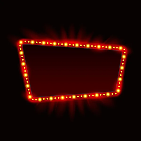 Retro Showtime Sign Design. Neon Lamps skylt på mörk bakgrund. Amerikansk reklam, vektorillustration. Film och teater Skylt Glödlampor ram. Teckendesign från 1950-talet, Retro Signage, Försäljning. — Stock vektor