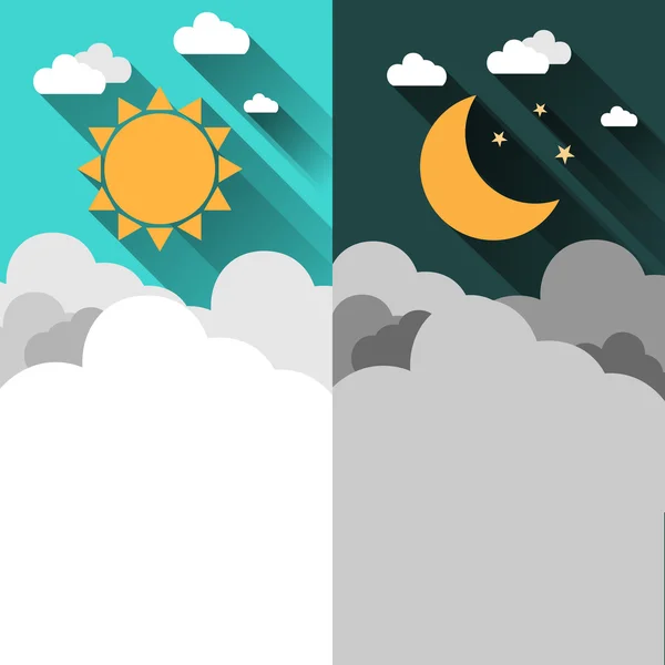 Sol, luna, estrellas y nubes — Vector de stock