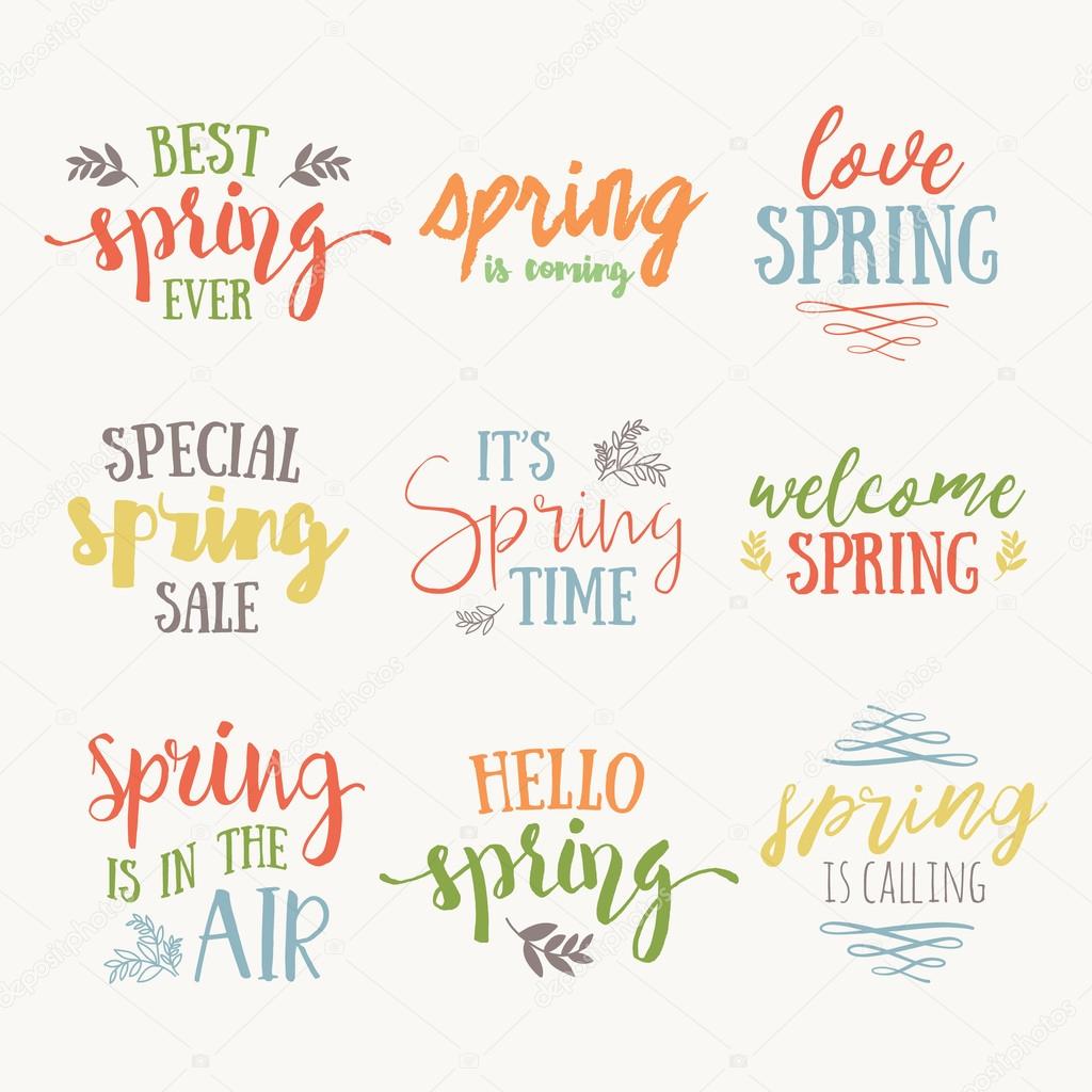 Hello Spring hand drawn inspiration quote. Vector watercolor spring typography text design element.