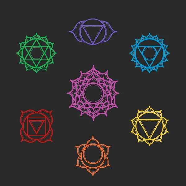 Conjunto aislado de hermoso ornamental indio 7 chakras . — Archivo Imágenes Vectoriales