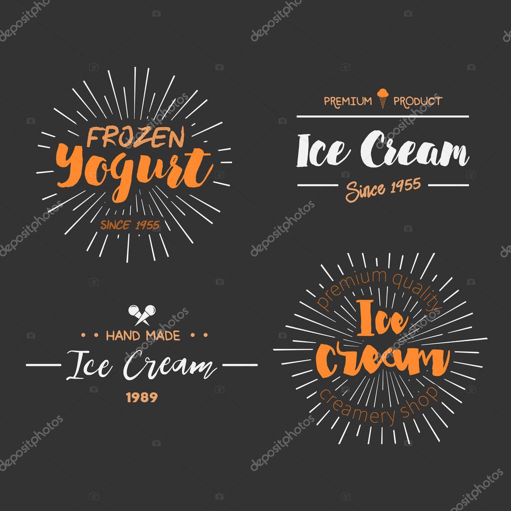 Ice Cream Design Badges and Labels. Vector Illustration. Ice Cream Logo design element. Retro label for Ice Cream Shop. Vintage Emblem Creamery. Ice Cream and Frozen Yogurt Logos. Summer badges.