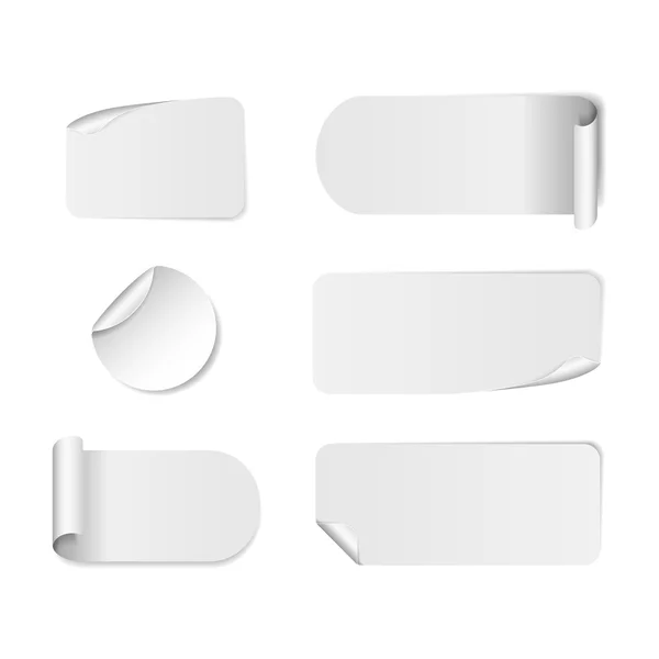Set Of Blank white paper stickers. Round, square and rectangular stickers — Stock Vector