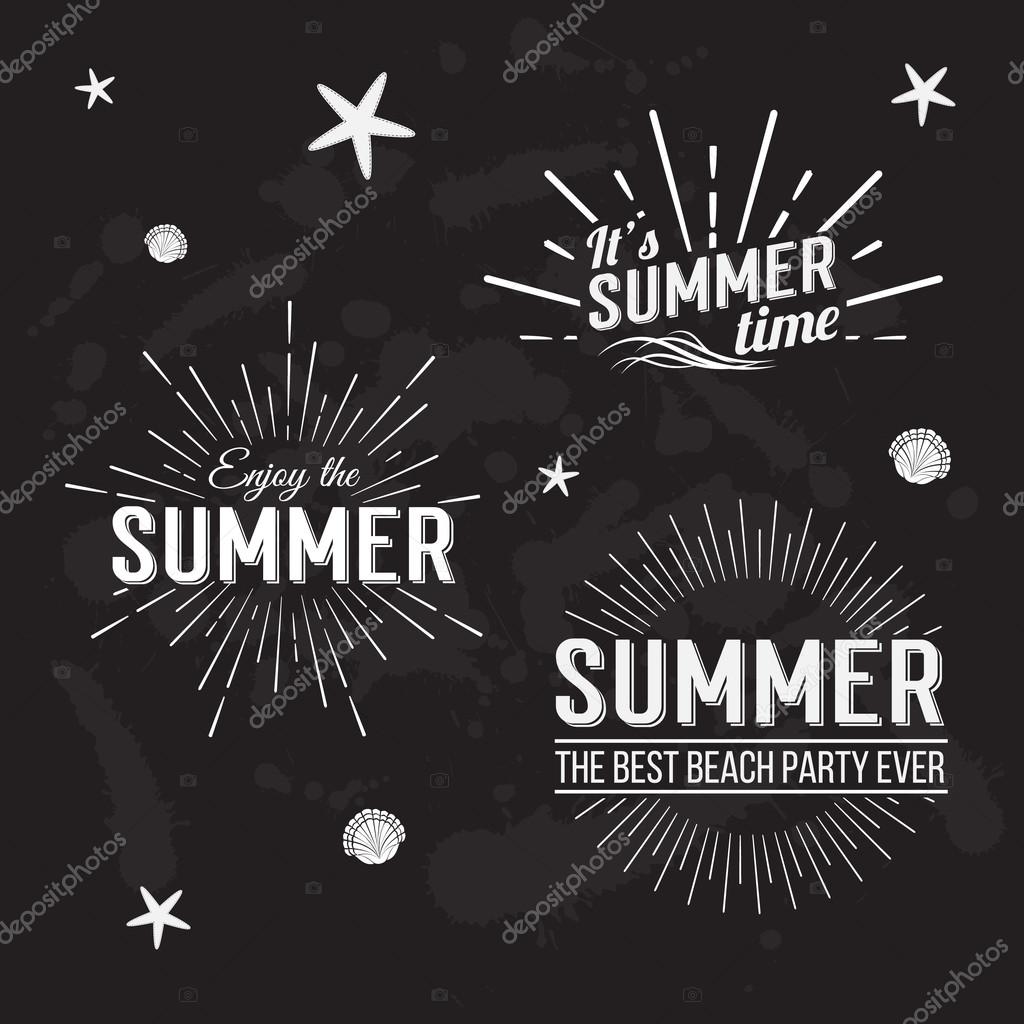 Retro elements for Summer calligraphic designs. All for Summer holidays, tropical paradise, sea, sunshine, weekend tour, beach vacation, adventure labels. Vintage ornaments. Vector illustration