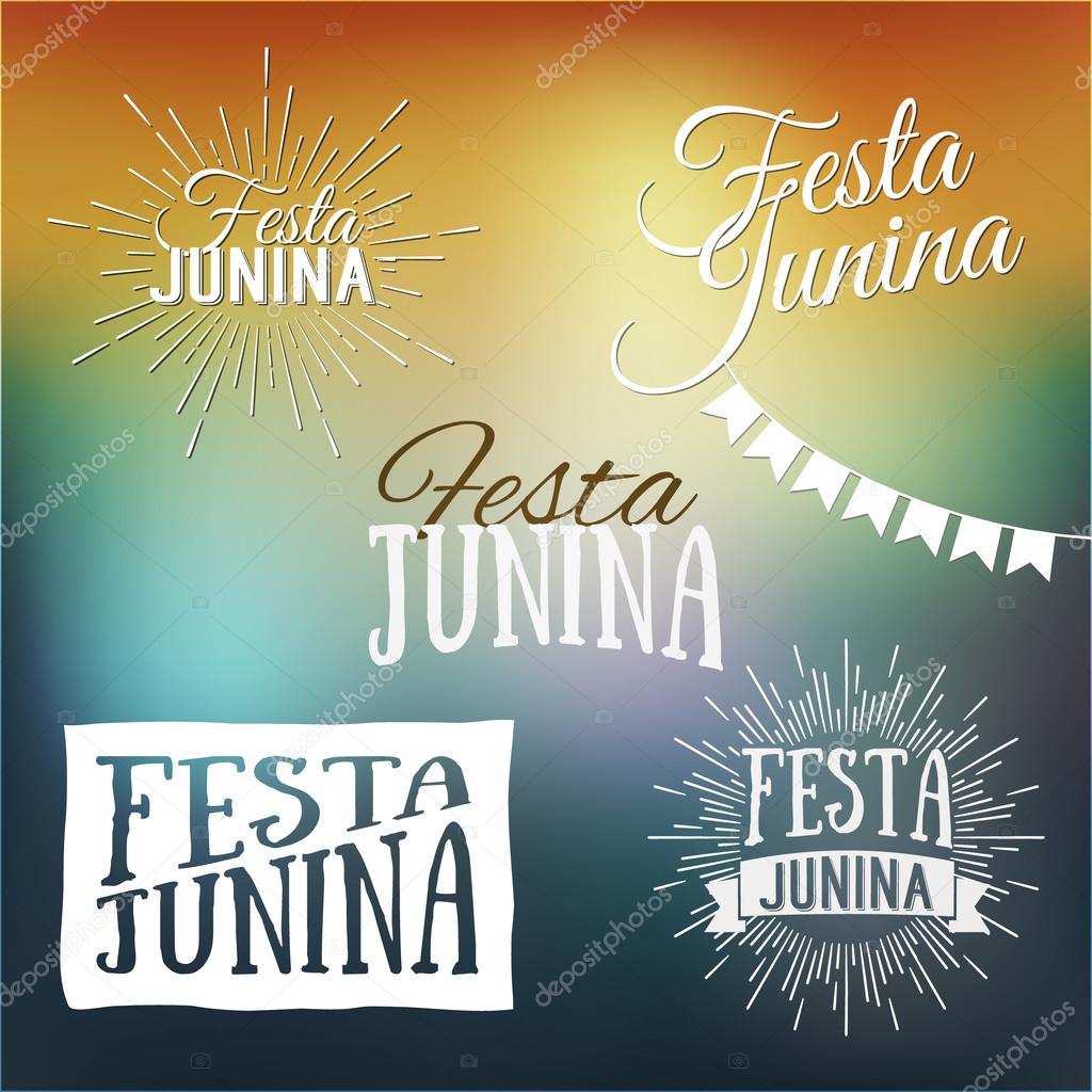 Festa Junina set of logos, emblems and labels - traditional Brazil june festival party - Midsummer holiday. Latin American holiday, the inscription in Portuguese Festa Junina. Vector illustration.