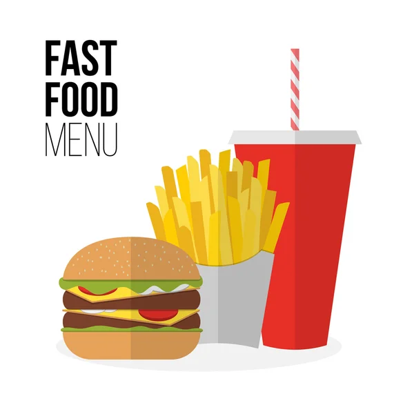 French fries, burger and soda takeaway — Stockvector