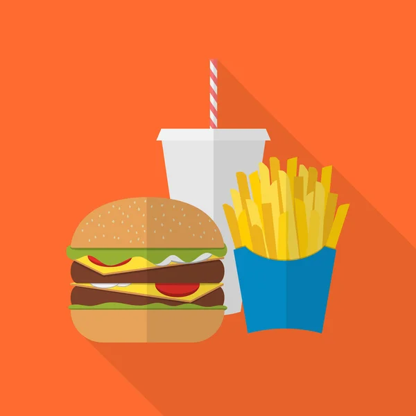 French fries, burger and soda takeaway — Stok Vektör