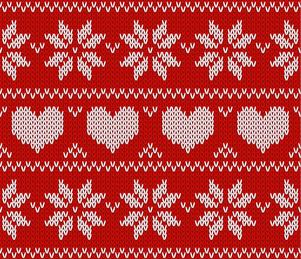 Red Knitted snowflakes sweater in Norwegian style. — Stock Vector