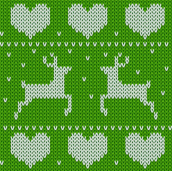 Green Knitted deer pattern — Stock Vector